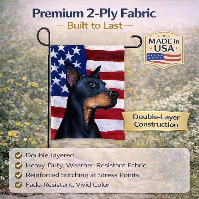 Caroline's Treasures CK6504GF Doberman Pinscher Dog American Flag Garden Flag Mailbox Flag Decorative Yard Flag Banner Outside Patio Artwork Yard Flower Beds, Garden Size, Multicolor