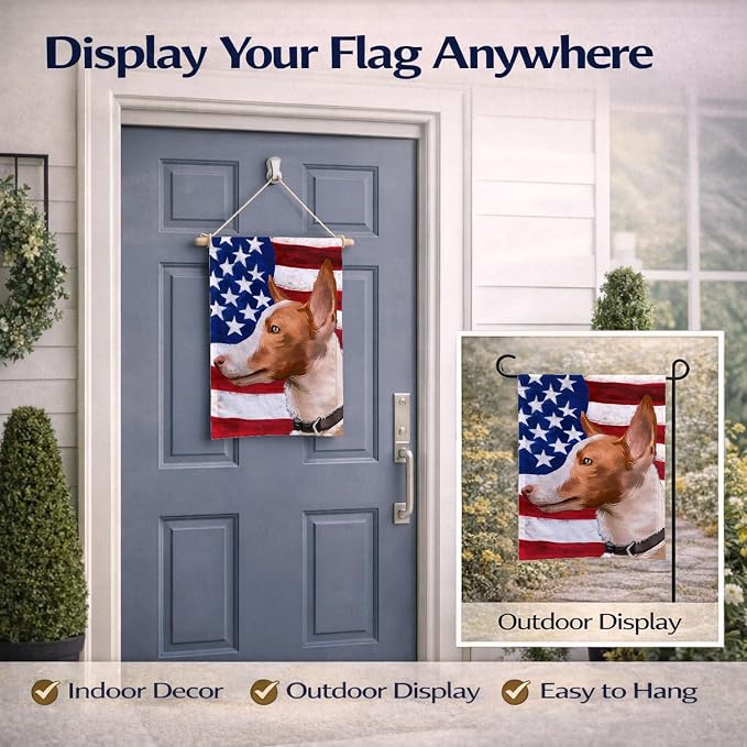 Caroline's Treasures CK6404GF Andalusian Hound Dog American Flag Garden Flag Mailbox Flag Decorative Yard Flag Banner Outside Patio Artwork Yard Flower Beds, Garden Size, Multicolor