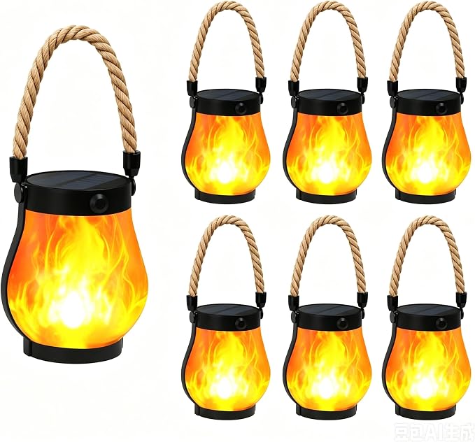 Solar Lanterns Outdoor, Ultra-Realistic Flame Light, USB & Solar Charging, 2 Lighting Modes, Waterproof Hanging or Tabletop Lights for Yard, Patio, Garden,6-Pack
