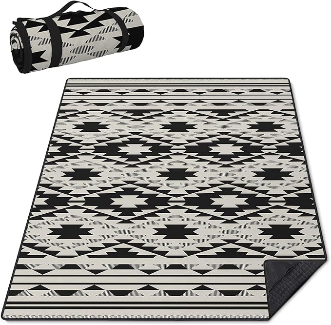 Boho Picnic Blankets Waterproof Foldable, 60″X80″ Thick Three Layer Picnic Mat Tribal Outdoor Blanket for Grass, Beach Blanket Sandproof Picnic Accessories for Camping Party Park Patio
