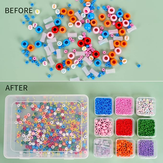 Bead Organizer Box, 56Pcs Small Clear Plastic Storage Containers, 2 Large Craft Organizer Boxes, 2 Sheets Label, Mini Parts Storage Solution for Beading Jewelry Making Diamond Arts Screws Seeds