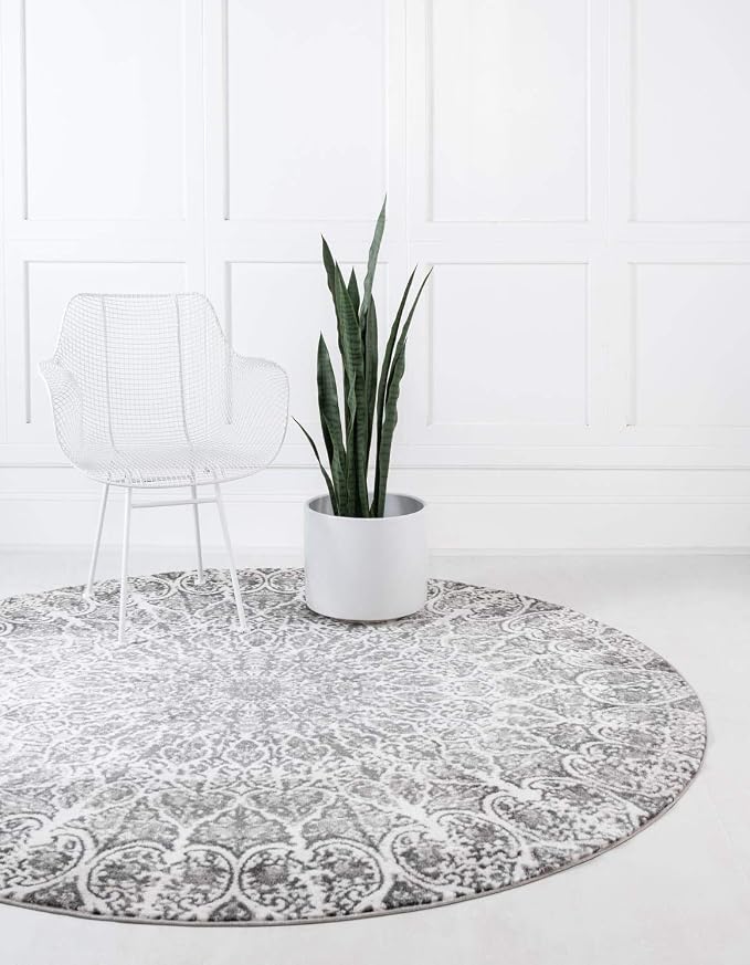 Unique Loom Sofia Collection Area Rug - Grace (7' 1" Round, Dark Gray/ Gray)