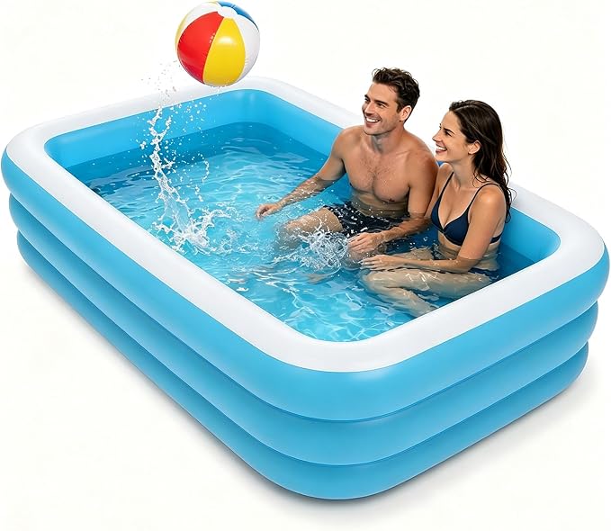 HAIKE Inflatable Pool for Adults and Kids, Summer 3 Layer Thickened Swimming Pool, Family Full-Sized Kids Pool Outdoor Water Party, Rectangular Blow Up Pool for Backyard Garden (82.7"x57.1"x22" Blue)