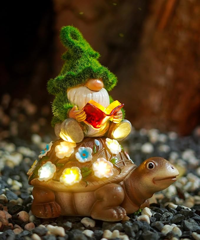 Nacome Solar Gnome Riding Turtle Statue for Garden Decor | Outdoor Statues for Patio, Yard, Balcony Ornament, Turtle Gifts for Women/Mom/Grandma, Mom's Best Gift