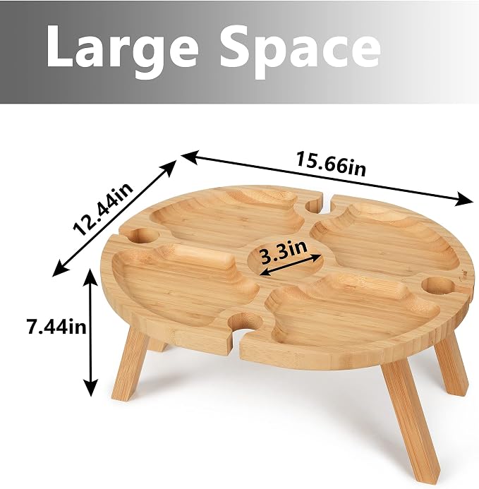 Tirrinia Portable Wine Picnic Table, Foldable Beach Table for Charcuterie, Decoration Picnic Essentials for Camping, Weddings, Concerts for Women, Wine Lovers(15.7" x 12.5")