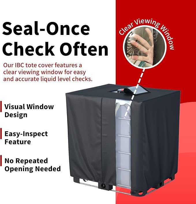 IBC Tote Cover - Heavy Duty 420D Silver Coated All-Weather Waterproof Oxford with UV Protection, Fits 1000L & 275 Gallon IBC Container & Rain Barrel for Outdoor Dust, Sun, Rain Protection