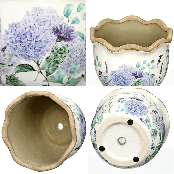 Hollyone 2 Pack Ceramic Planter Blue Vintage Ceramic Pot 5.5 + 6.6inch Decorative Flower Plant Pot with Drainage Hole Crackle Glaze for ndoor Outdoor Tuscan Decor Home Living Room Garden Decor