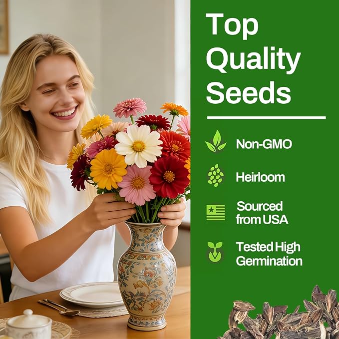 LUOJIBIE Zinnia Seeds, 13000+ Bulk Pack Mixed Colors Large Blooms Seeds, California Giant Zinnia Seeds for 2026, High Germination Non-GMO, Wildflower Seeds for Planting Indoor Outdoor, Open Pollinated