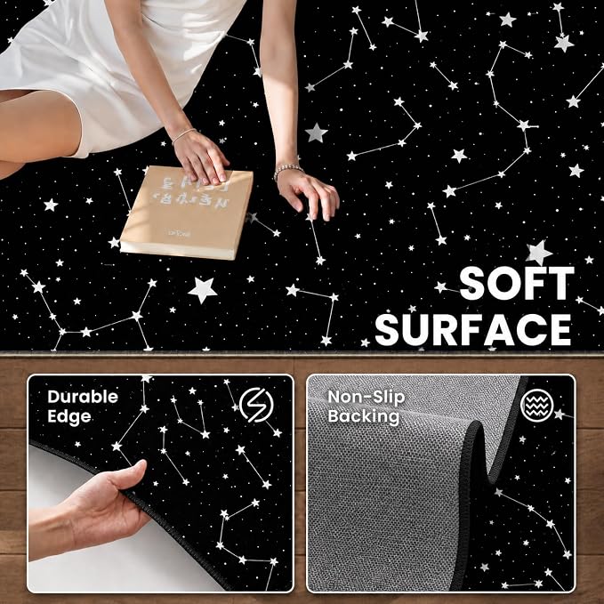 9CH Black White Star Rugs 5'x7' Space Galaxy Rug for Living Room | Celestial Starry Constellation Carpet Soft Durable, Non-Slip, Washable, Stain Resistant for Bedroom, Dining Room