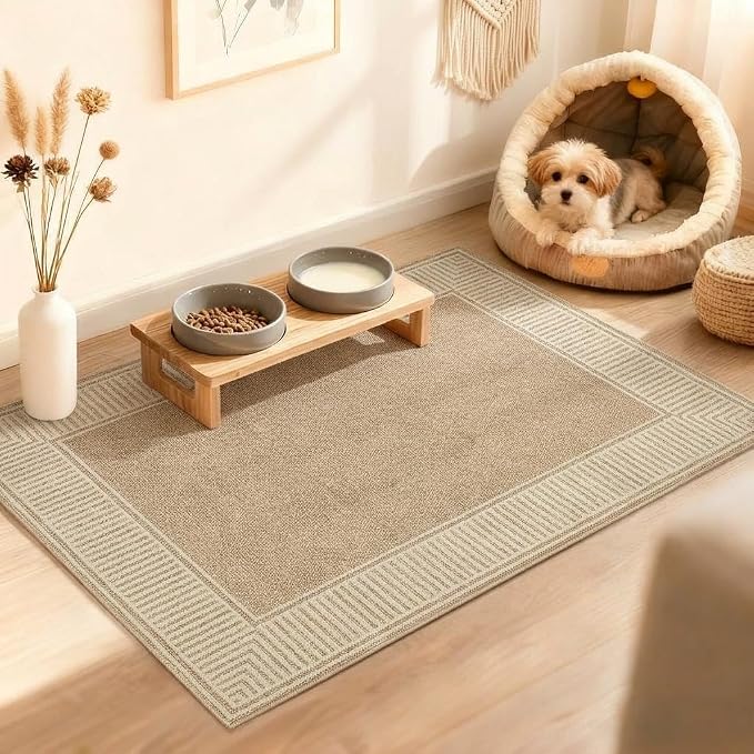 GarveeHome Washable 2x3 Entryway Area Rug Non Slip Modern Small Door Mat | Solid Color Living Room Bedroom Small Rugs Bordered Mat for Bathroom Kitchen Nursery, Khaki