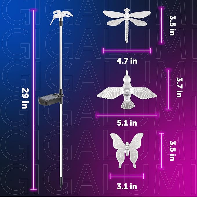 GIGALUMI Solar Garden Lights, 6 Pack Solar Butterfly Lights Decoration, Outdoor Garden Decoration Color Changing LED, Outdoor Decorative for Pathway, Lawn, Patio, Driveway
