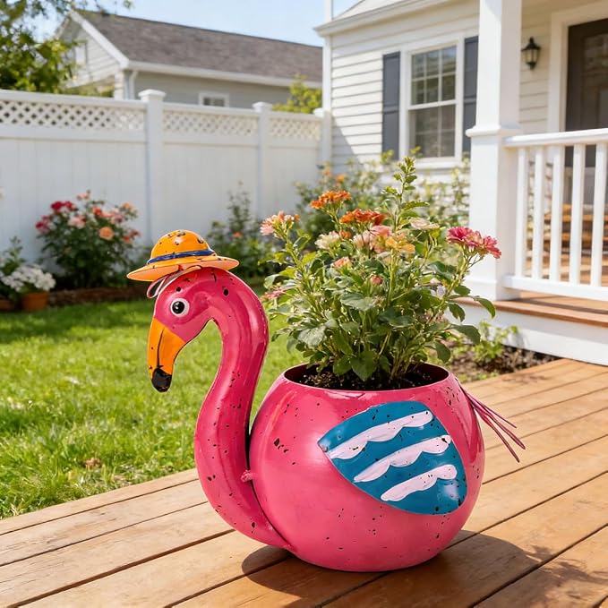 Flamingo Planter Small Succulent Pots Metal Animal Planters | Decorative Flower Pot Pink Flamingo Decorations for Indoor Outdoor Garden Statues Yard Art Charming Home Décor