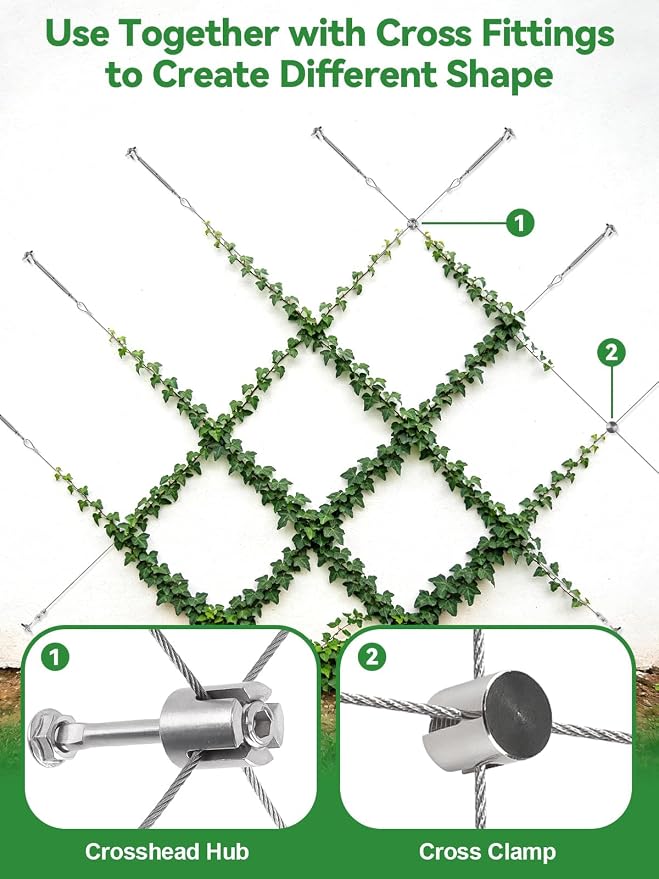 150FT Tensioned Wall Wire Trellis Kit for Climbing Plants, Kalolary T316 Stainless Steel Garden Trellis with Turnbuckle Tensioner Wall-mounted Fence Plant Trellises for Outdoor Wall Garden Fence Grape