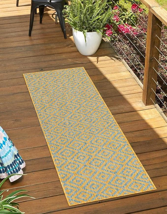 Unique Loom Jill Zarin Jill Zarin Outdoor Collection Area Rug - Costa Rica (2' x 6' 1" Runner, Yellow and Aqua/Light Blue)