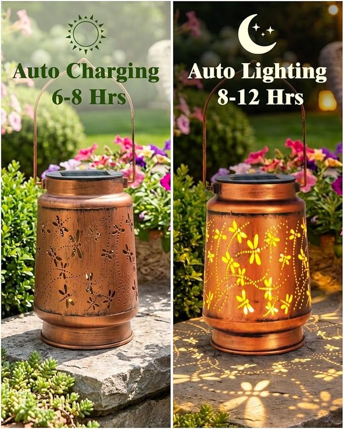 Dragonfly Birthday Gifts for Women Mom Grandma Solar Lanterns Outdoor Waterproof Garden Decor Metal Hanging LED Decorative Light for Patio Yard Lawn Backyard Front Porch Gardening Gifts | Birthday Gifts for Women, Mom & Grandma, Outdoor Garden Decor, M...