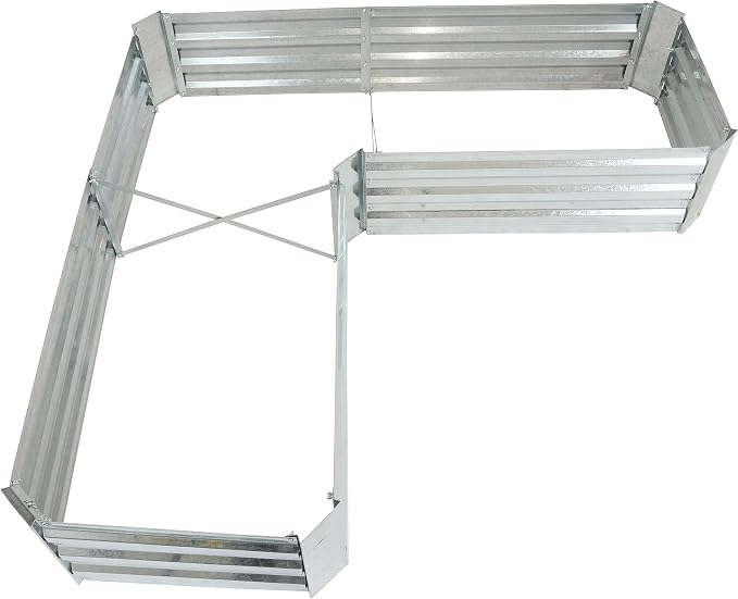 Sunnydaze Galvanized Raised Garden Bed Kit - 5x5x1 ft Outdoor Raised Garden Bed - Metal Planter Box for Vegetables, Flowers, Herbs - Silver - L-Shaped