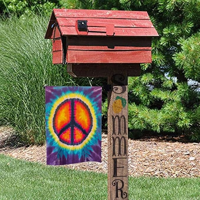 EMMTEEY World Peace Garden Flag Double Sided Burlap Decor 12.5X18 Inch Tie Dye Garden Flag Decorative Small Yard Flags for Outside