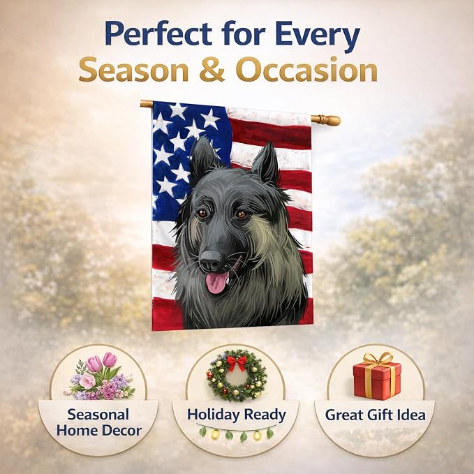 Caroline's Treasures CK6707CHF Shiloh Shepherd Dog American Flag House Flag Large Porch Sleeve Pole Decorative Outside Yard Banner Artwork Wall Hanging, Polyester, House Size, Multicolor