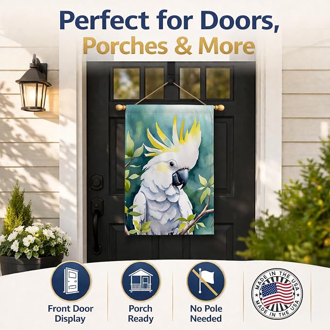 Caroline's Treasures Sulphurcrested Cockatoo House Flag Large Porch Sleeve Pole Decorative Outside Yard Banner Artwork Wall Hanging, Polyester, House Size, Multicolor