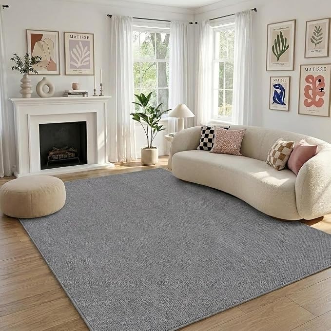 Garvee 9x12 Modern Solid Color Rug for Bedroom Large Living Room Rug, Grey | Non Slip Backing Washable Stain Resistant Non Shedding Textured Neutral Weaving Low Pile Rugs for Nursery Dining Room