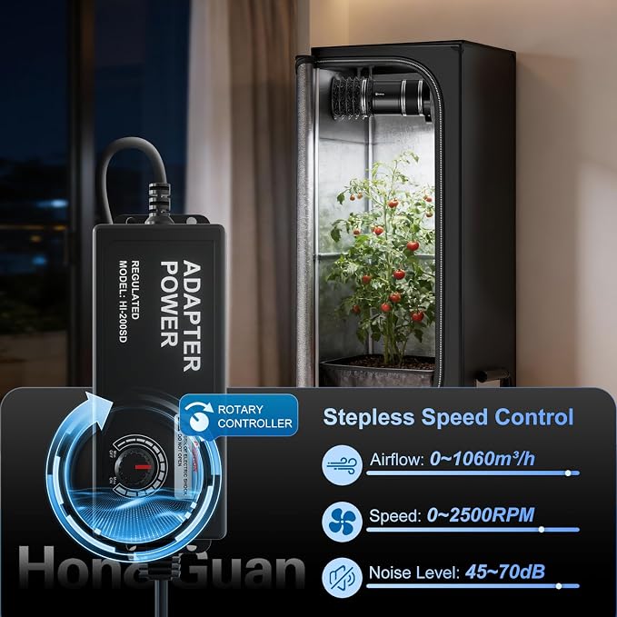 Hon&Guan 8 Inch Inline Booster Duct Fan with Speed Controller - 623 CFM Airflow with 44W Ultra-Low Power and Low Noise