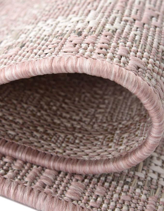 Unique Loom Outdoor Traditional Collection Area Rug - Valeria (7' 10" Square, Pink/ Ivory)
