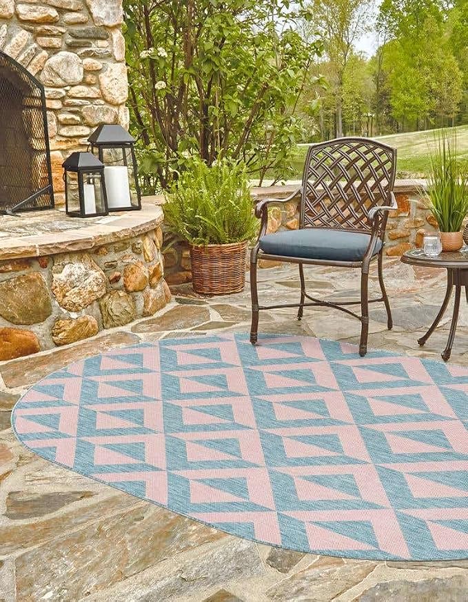 Unique Loom Jill Zarin Unique Loom Outdoor Collection Area Rug - Napa (5' 3' x 8' Oval, Pink and Aqua/Light Blue)