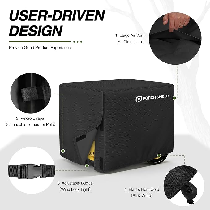 Porch Shield Waterproof Universal Generator Cover 28 x 26 x 24 inch - for Most Generators 7500-9500, Black