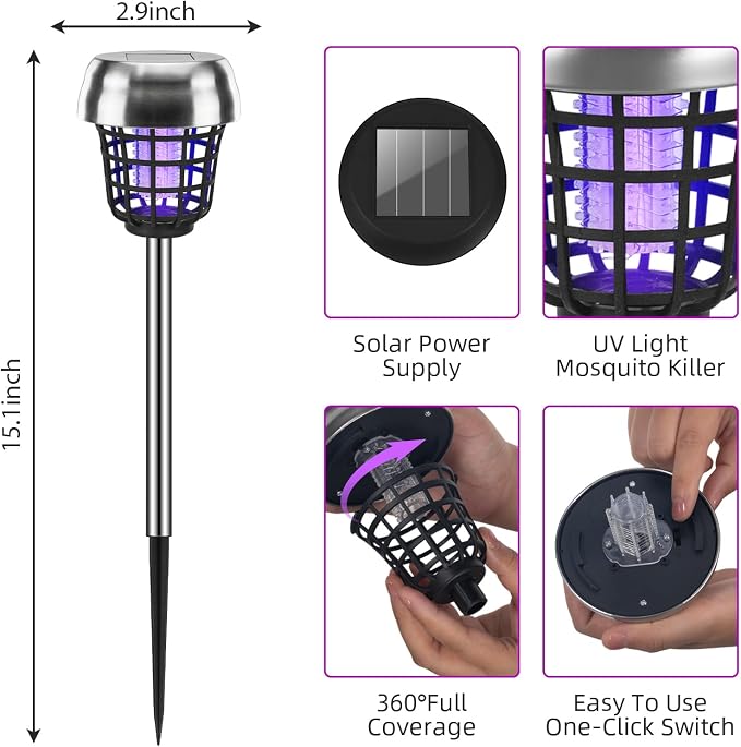 2026 Solar Powered Bug Zapper Outdoor, Mosquito Killer IP65 Waterproof, Mosquito Repellent Outdoor for Patio Yard Garden Farm, Fly Traps Gnat Zapper for Small Flying Insect Bug Fly Gnat(4)