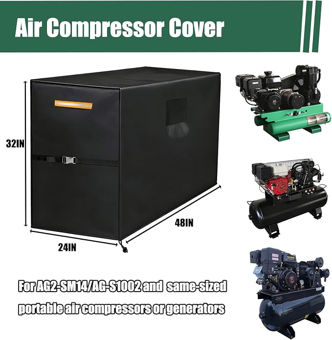 Air Compressor Cover – Waterproof Outdoor Cover for 48"x24"x32" Stationary Compressors, Heavy-Duty Thickened 600D Oxford Fabric Covers for AG2-SM14/AG-S1002 (48"x24"x32")