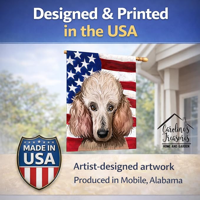 Caroline's Treasures CK6657CHF Poodle Dog American Flag House Flag Large Porch Sleeve Pole Decorative Outside Yard Banner Artwork Wall Hanging, Polyester, House Size, Multicolor