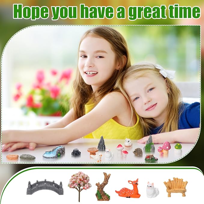 65 Pcs Fairy Garden Accessories Mini Resin Animals Figures | Miniature Table and Chairs Bridge Mushroom Pond Fence Moss Bonsai Landscape Ornaments Kit for Garden DIY Craft