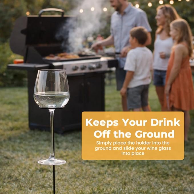 Outdoor Wine Glass Stakes, Metal Wine Cup Holders for Ground, Portable Glass Supports, Camping Drink Holder for Garden Parties Glamping Beach Picnics, Sturdy Outdoor Drinkware Holders for Backyard