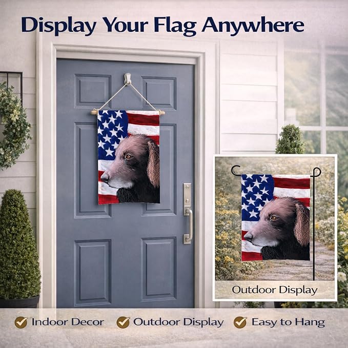 Caroline's Treasures CK6498GF Curly-Coated Retriever American Flag Garden Flag Mailbox Flag Decorative Yard Flag Banner Outside Patio Artwork Yard Flower Beds, Garden Size, Multicolor