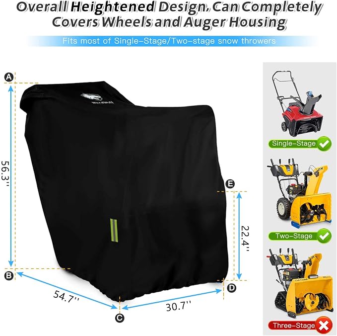 Snow Blower Cover 1200D,Fits Single-Stage or Two Stage,Black | Waterproof Heavy Duty Snow Blower Cover,For EGO,Ariens,Snow Joe,Honda,Universal Fit Snow Thrower Cover with Windproof System