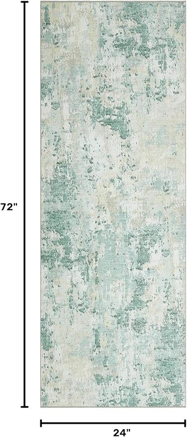 ROYHOME Modern Abstract 2x6 Runner Rug Washable Non Slip, Green | Stain Resistant Rug for Hallway Kitchen Bedroom Non Shedding Low Pile Indoor Floor Cover