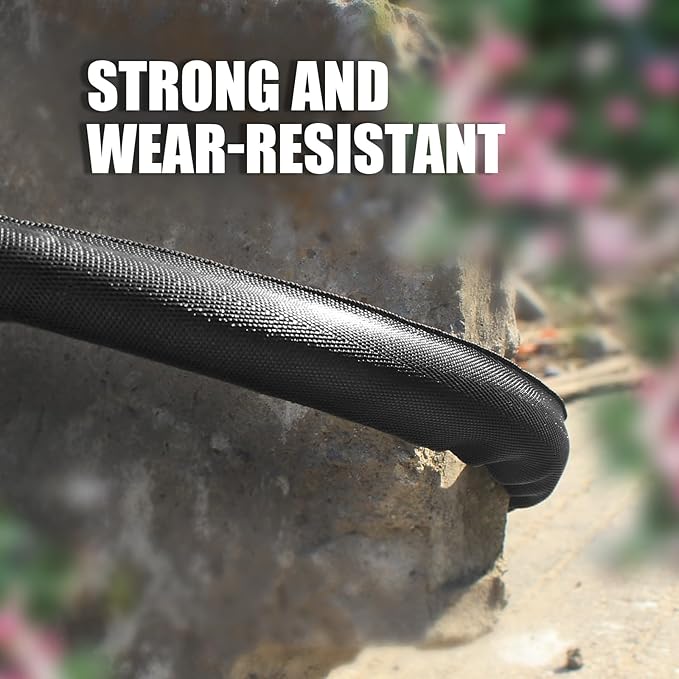 Non-Expandable Garden Hose 50feet, Flexible Water Hose with 10 Function Hose Nozzle, Lightweight, Tangle Free, Rust Proof for Yard (Black)