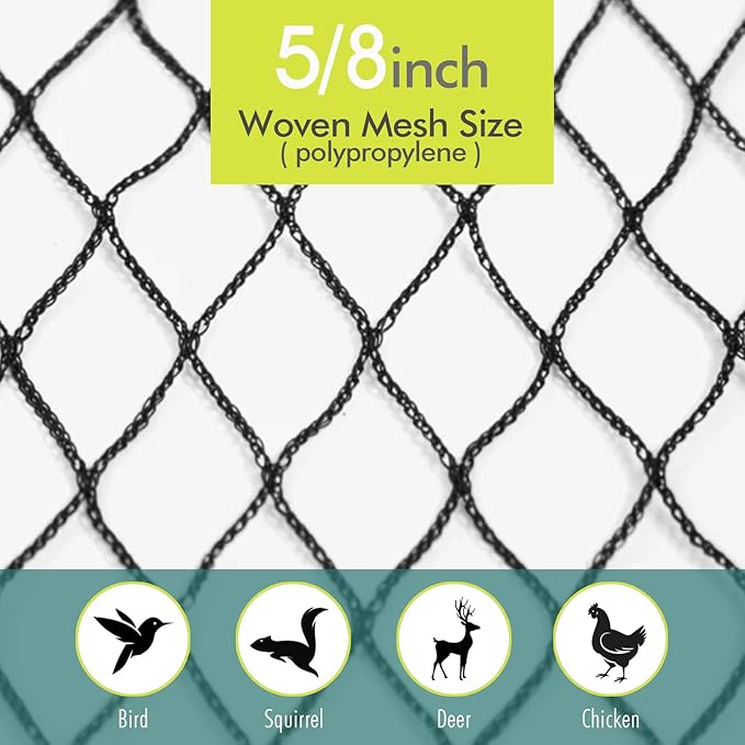 Bird Netting for Garden, Fetanten 13 x 16.5 FT Netting for Garden Protection Vegetables Fruit Trees Blueberry from Birds Deer Poultry, Heavy Duty Woven Mesh Net Animal Fencing with Ties and Staples