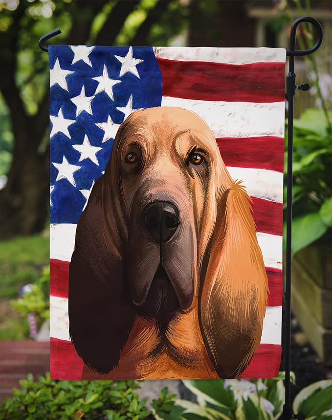 Caroline's Treasures CK6440GF Bloodhound Dog American Flag Garden Flag Mailbox Flag Decorative Yard Flag Banner Outside Patio Artwork Yard Flower Beds, Garden Size, Multicolor