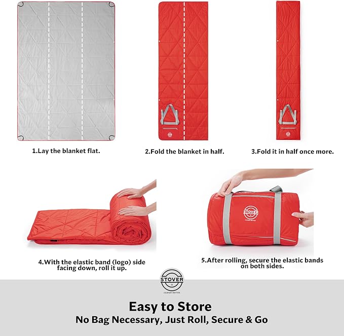 STOVER Large Waterproof Outdoor Stadium Blanket- Extra Thick Soft Fleece Camping Blanket for Travel, Picnics, Sports, Dogs 79"x55", Warm, Windproof, Sand-Proof, Lightweight, Packable (Stadium Scarlet)
