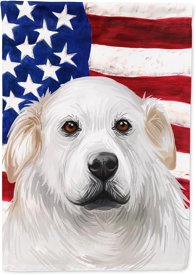 Caroline's Treasures CK6599CHF Kuvasz American Flag House Flag Large Porch Sleeve Pole Decorative Outside Yard Banner Artwork Wall Hanging, Polyester, House Size, Multicolor