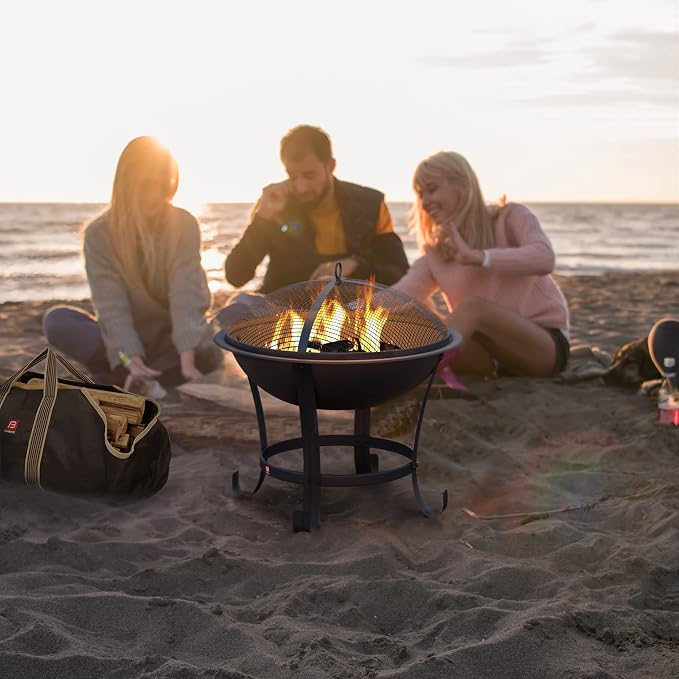 Fire Beauty Fire Pit BBQ Grill Pit Bowl with Mesh Spark Screen Cover,Poker (Includes Tote Bag)