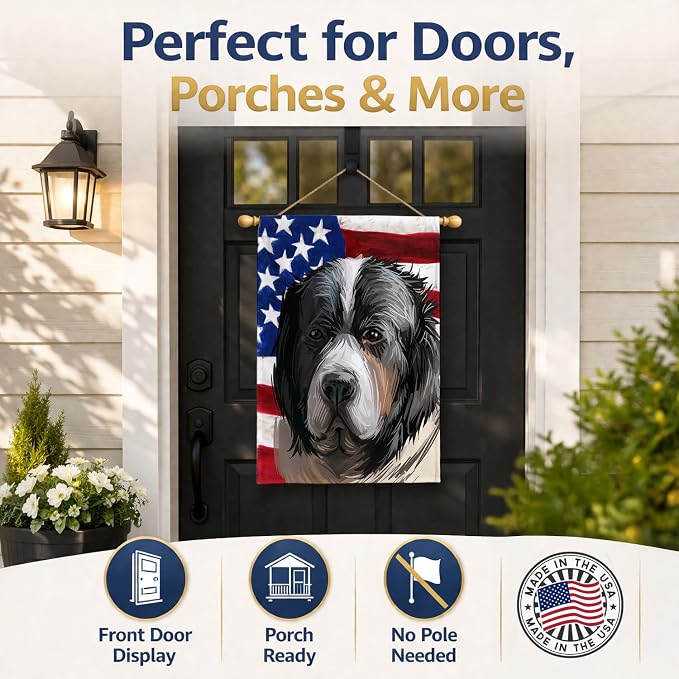 Caroline's Treasures CK6669CHF Pyrenean Mastiff Dog American Flag House Flag Large Porch Sleeve Pole Decorative Outside Yard Banner Artwork Wall Hanging, Polyester, House Size, Multicolor