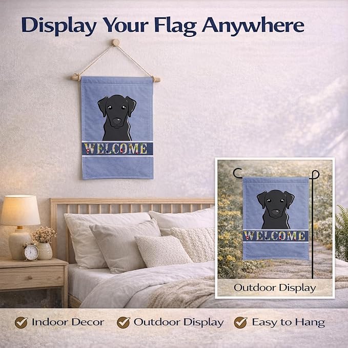 Caroline's Treasures BB1421GF Black Labrador Welcome Garden Flag, Blue Mailbox Flag Decorative Yard Flag Banner Outside Patio Artwork Yard Flower Beds, Garden Size, Multicolor