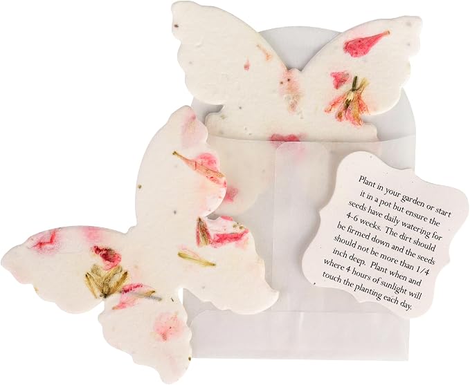 Pink Butterfly Gift Tags with Wildflower Seeds - 12pcs Writable Gift Wrap Tags for Baby Showers, Mother's Day Present, Party Favors, DIY Crafts, & Earth Day Decorations