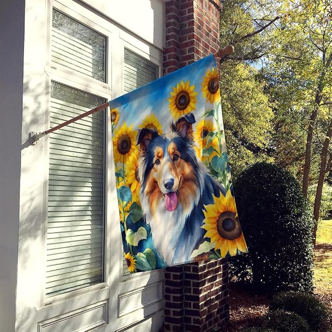 Caroline's Treasures DAC6061CHF Collie in Sunflowers House Flag Large Porch Sleeve Pole Decorative Outside Yard Banner Artwork Wall Hanging, Polyester, House Size, Multicolor