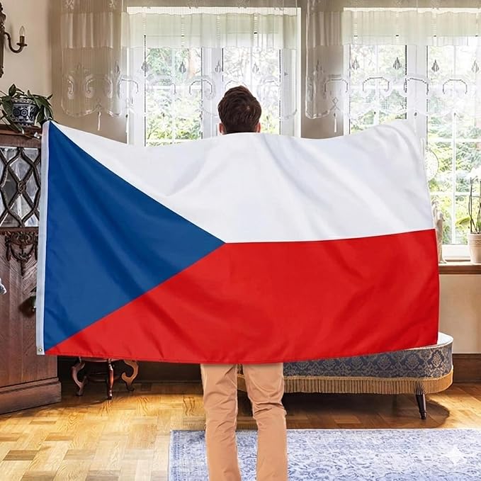 AhfuLife Czechia Flag 5ft x 3ft for Party Decor, 2 Pcs Large Czech Flag Polyester Double Side with Brass Eyelets for World Cup Garden Street Indoor Outdoor
