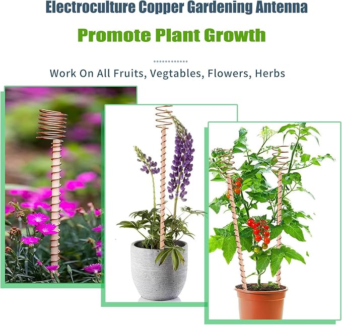 10 Pack Electroculture Plant Stakes,13.5" Long Copper Garden Stakes, Electroculture Copper Coil Antennas for Growing Vegetable Garden Plants Support High-Yield, Eco-Friendly