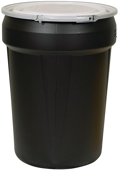 Eagle 30 Gallon Plastic Drum with Lid, Metal Lever-Lock, 28.5"x21.1", Open Head Lab Pack Drum Made of Durable, Lightweight HDPE, Withstands Weather and Chemicals, Made in USA, Black, 1601MBLK