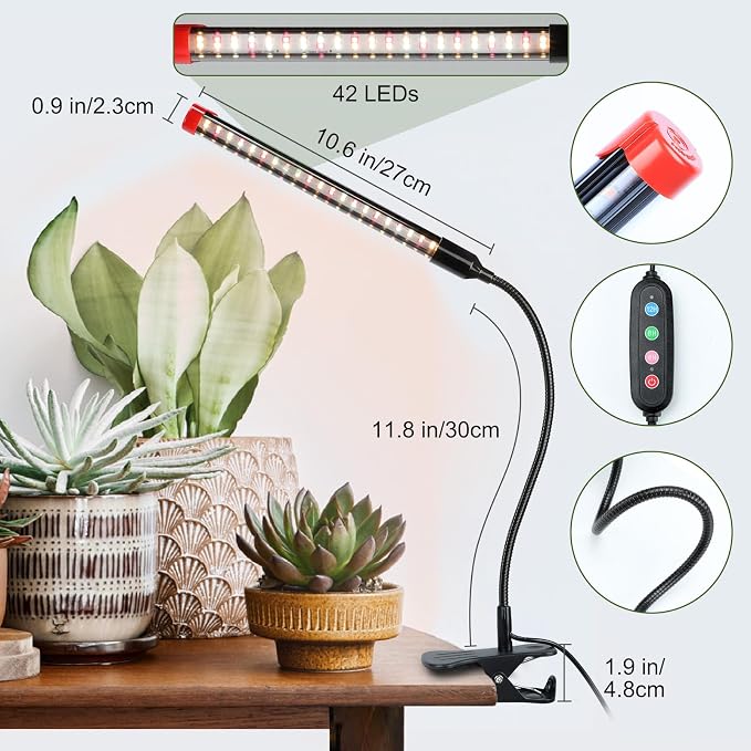 Game Changer! FECiDA 2026 3Pack 9 Watt Power Draw, NO Need Adapter, Clip Grow Lights for Small Indoor Plants, Bonsai, 4/8/12/16/20H Timer, Enough Bright Like Sun for Your Plants